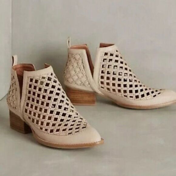Jeffrey Campbell Taggart Open Weave Ankle Booties Beige Women’s Size 7 - Picture 5 of 12